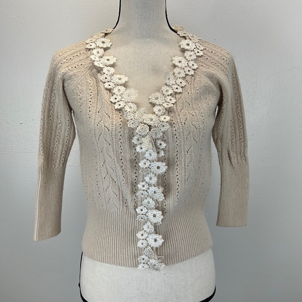 ⭐️🌸Nick & Mo collection wool blend lace detail 3/4 sleeve cardigan size small